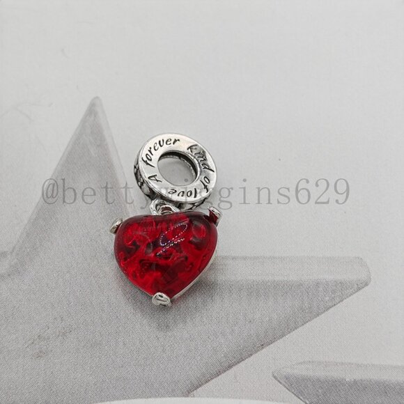 Pandora Mickey & Minnie Mouse Kiss Red Murano Glass Dangle Charm - Picture 7 of 7